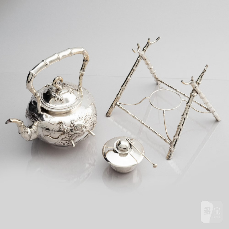 A Chinese five piece export silver tea set, - 图6
